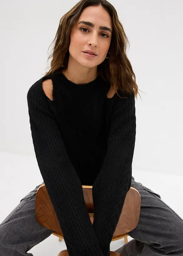 Svetr z hrubé pleteniny s copánkovým vzorem, bonprix