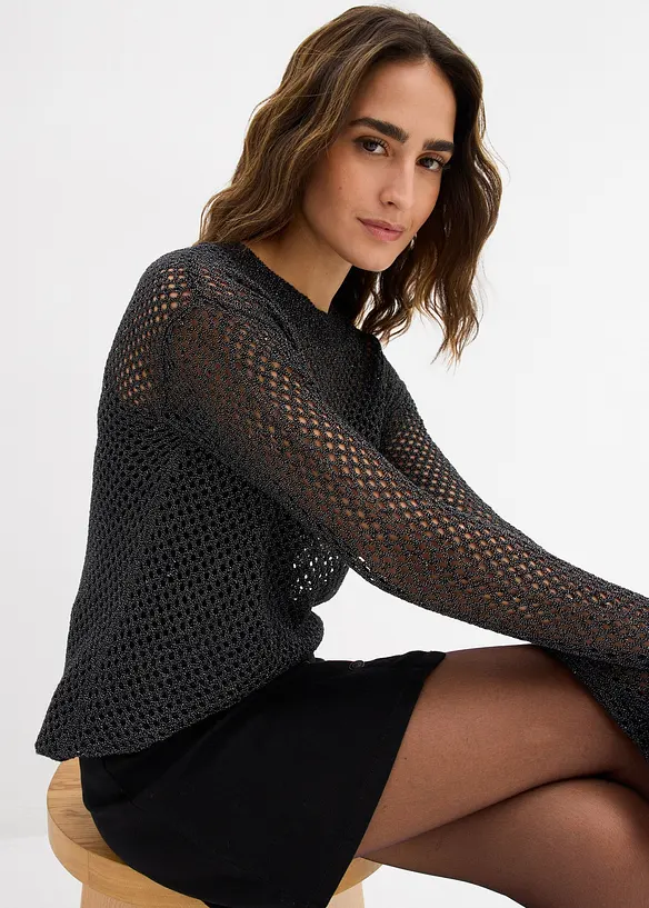 Ažurový svetr se třpytivou přízí, bonprix