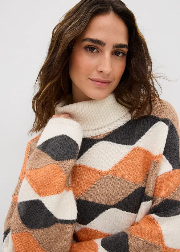 Rolákový svetr se vzorem, bonprix