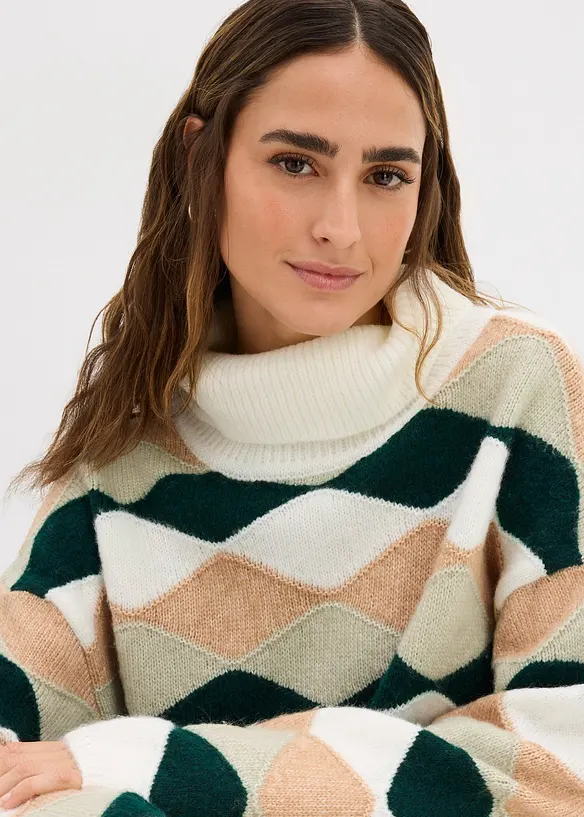 Rolákový svetr se vzorem, bonprix