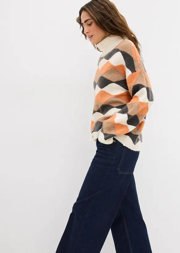 Rolákový svetr se vzorem, bonprix