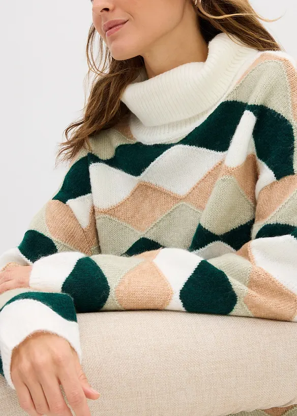 Rolákový svetr se vzorem, bonprix