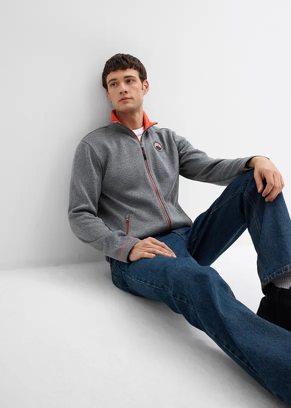 Svetr na zapínání z pleteného flísu s kontrastními detaily, bonprix