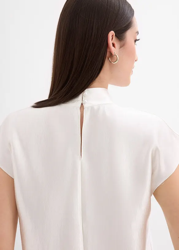 Saténový halenkový top s polovysokým límcem, bonprix