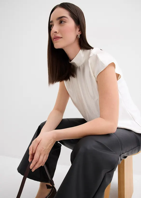 Saténový halenkový top s polovysokým límcem, bonprix