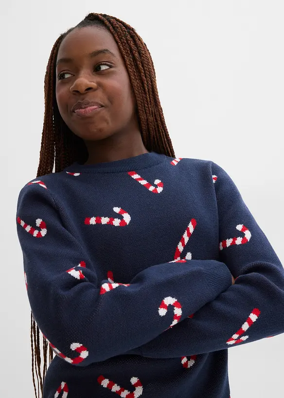 Svetr z jemné pleteniny s vánočním motivem, bonprix