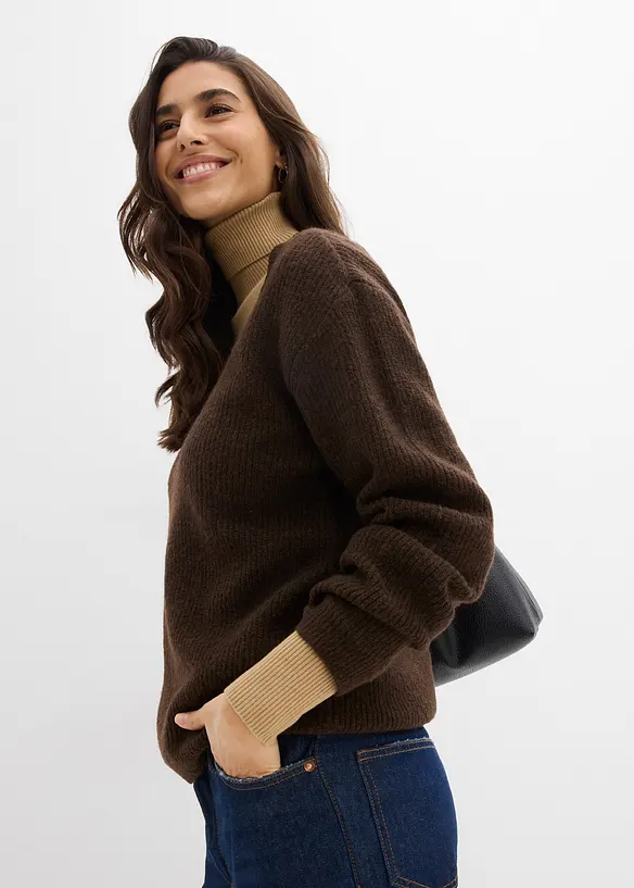 Pletený svetr s výstřihem do V, bonprix