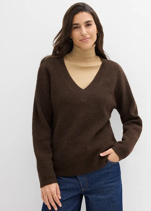 Pletený svetr s výstřihem do V, bonprix