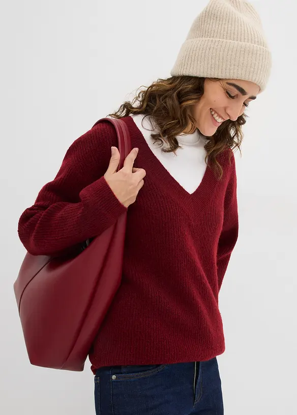 Pletený svetr s výstřihem do V, bonprix