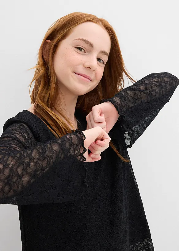 Triko s dlouhým rukávem, z krajky, bonprix