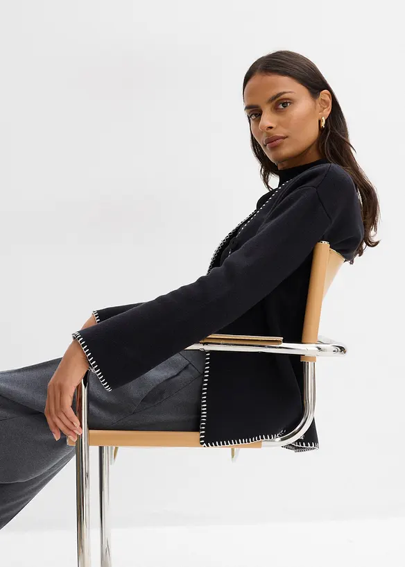 Pletený kabátek z vlněné směsi, s kontrastními detaily, bonprix