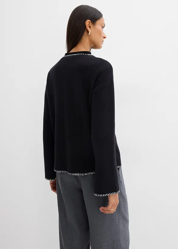 Pletený kabátek z vlněné směsi, s kontrastními detaily, bonprix