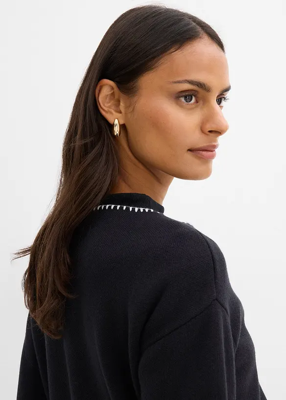 Pletený kabátek z vlněné směsi, s kontrastními detaily, bonprix