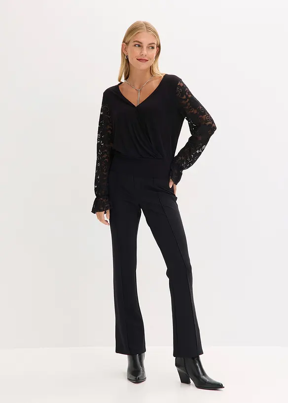 Triko s dlouhým rukávem a krajkou, bonprix