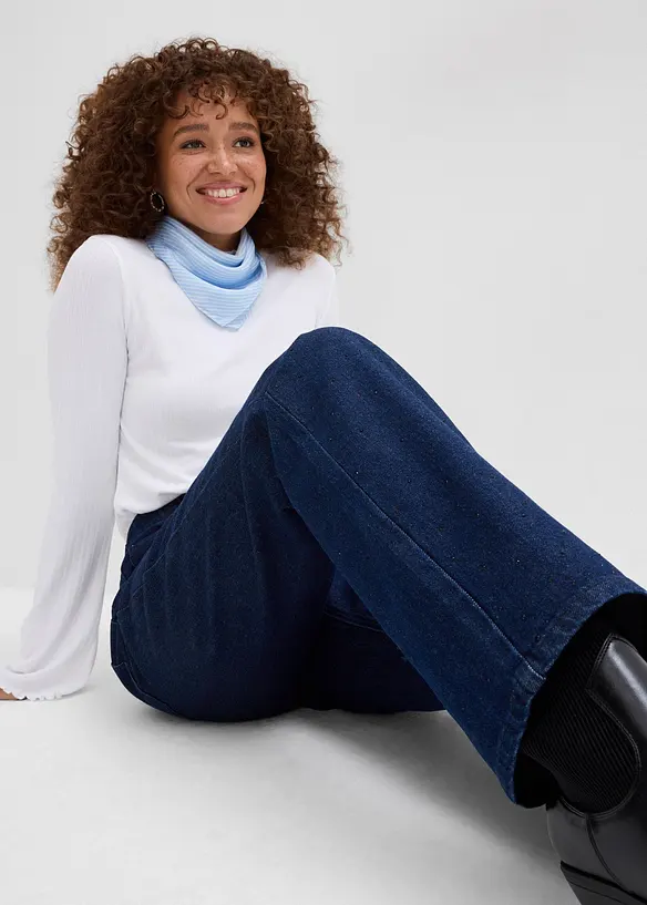 Volné džíny Straight, High Waist, pohodlný pas, se štrasem, bonprix