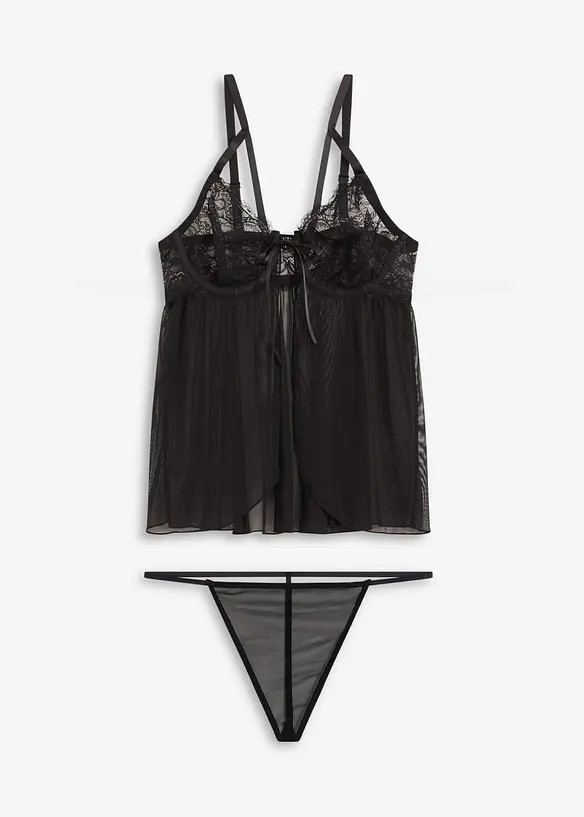 Babydoll a kalhotky tanga (2dílná souprava), bonprix