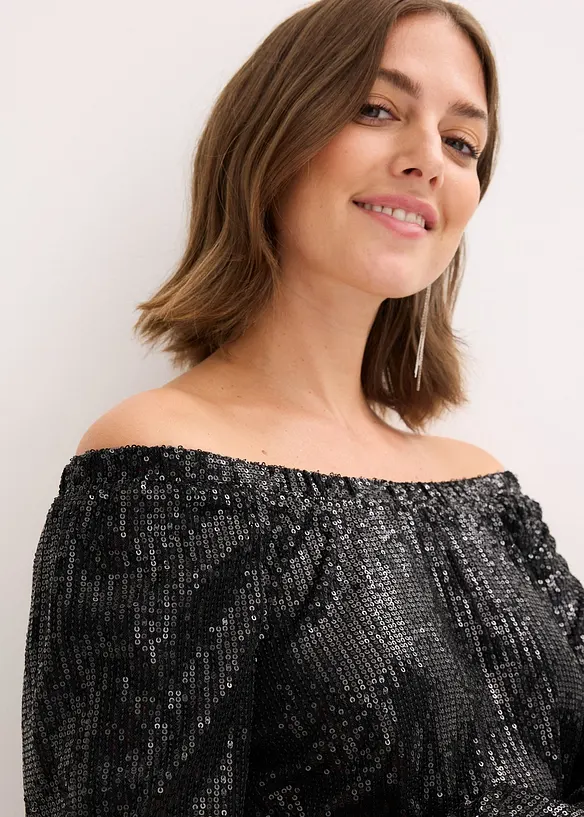 Oversized triko Carmen s pajetkami, bonprix