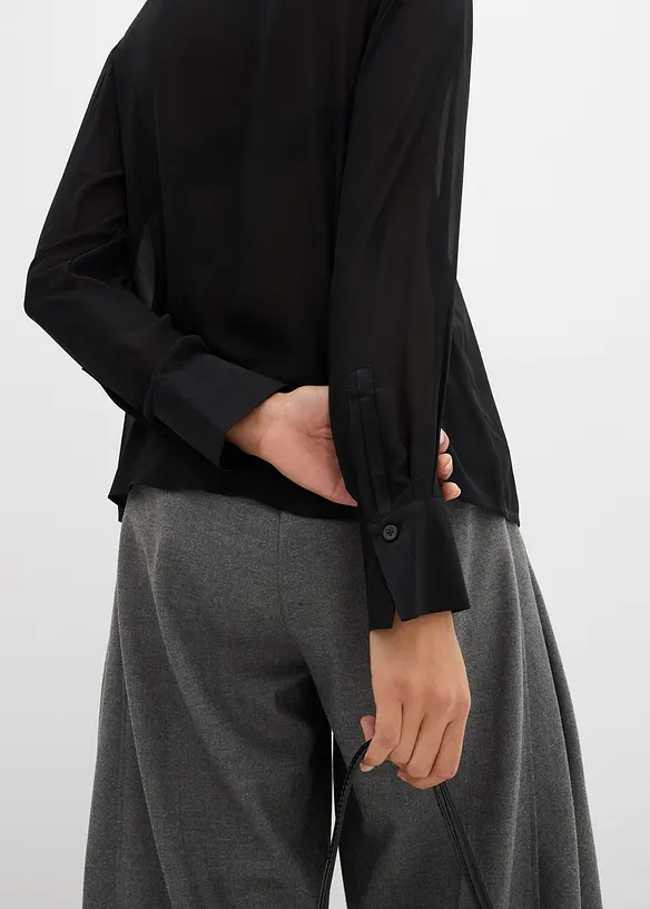 Košilová halenka se saténovou vsadkou, bonprix