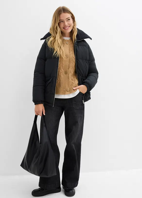 Prošívaná bunda s límcem z medvídkového plyše, bonprix