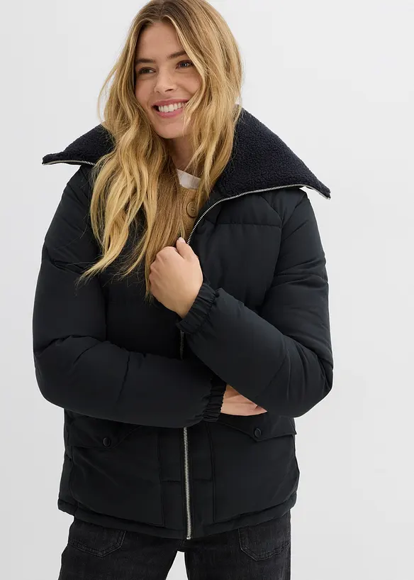 Prošívaná bunda s límcem z medvídkového plyše, bonprix