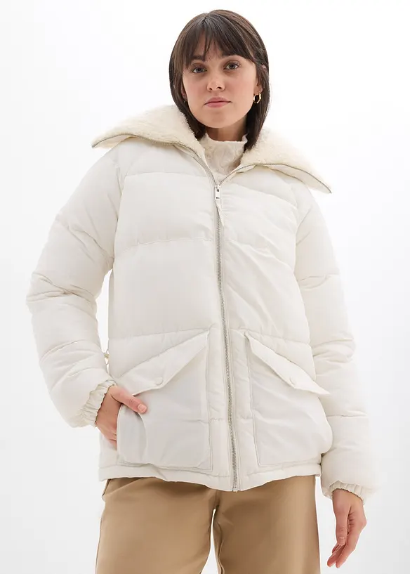 Prošívaná bunda s límcem z medvídkového plyše, bonprix