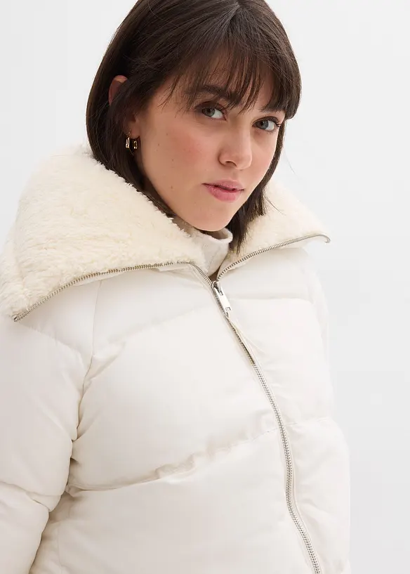 Prošívaná bunda s límcem z medvídkového plyše, bonprix