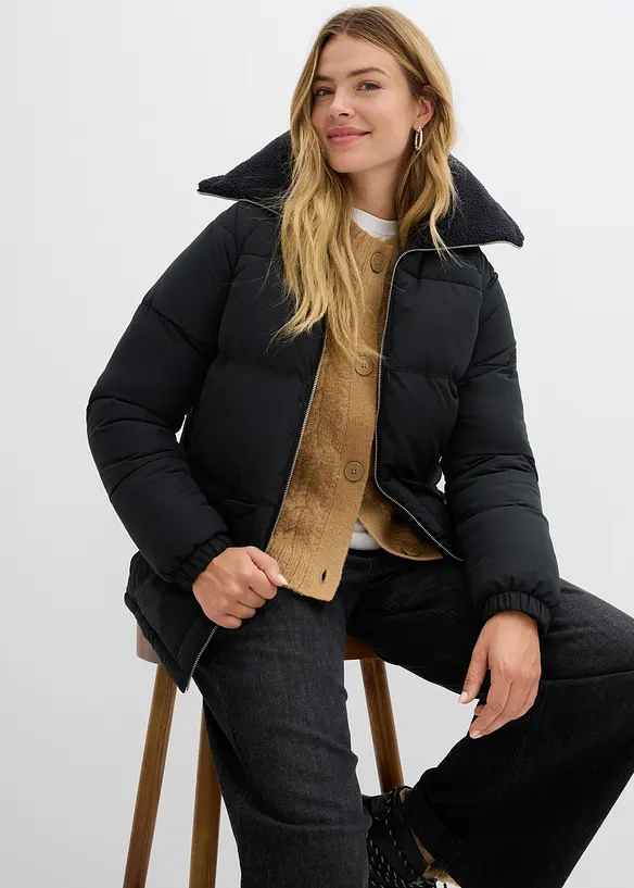 Prošívaná bunda s límcem z medvídkového plyše, bonprix