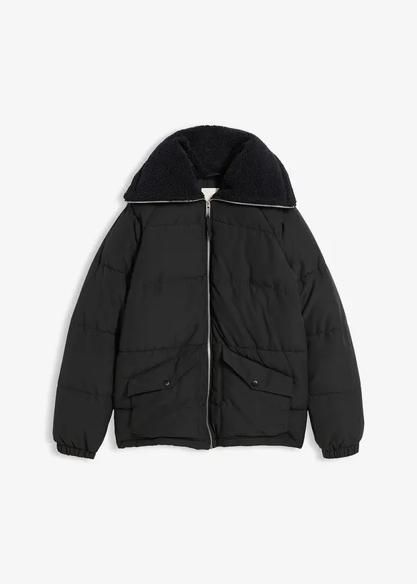 Prošívaná bunda s límcem z medvídkového plyše, bonprix