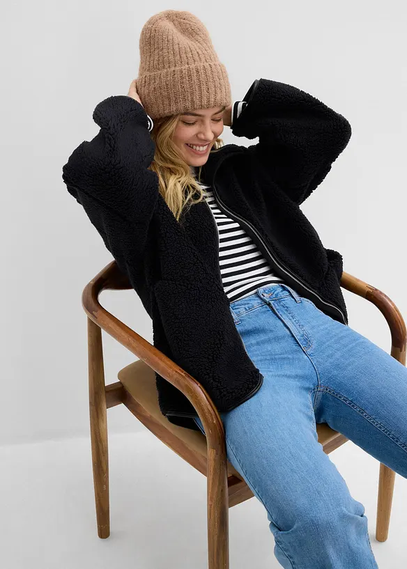 Oversize bunda z medv&iacute;dkov&eacute;ho fl&iacute;su, bonprix