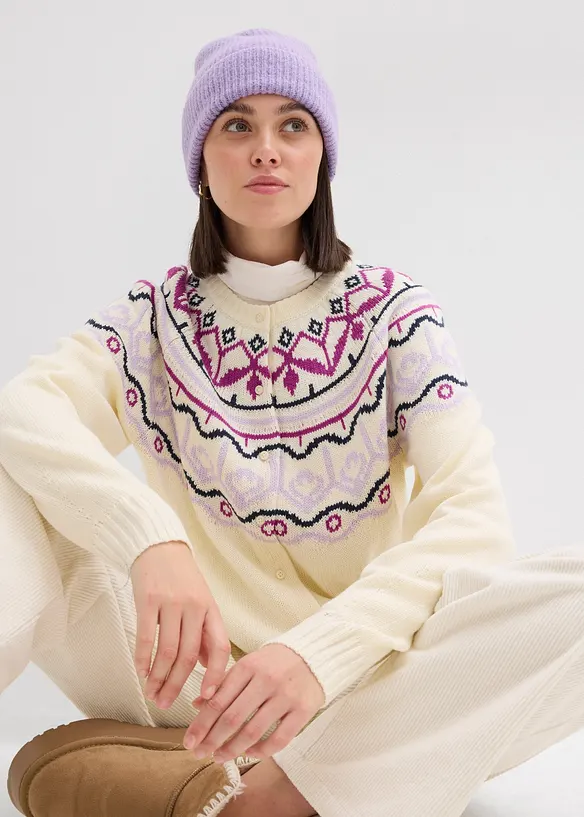 Oversize pletený kabátek s norským vzorem, bonprix