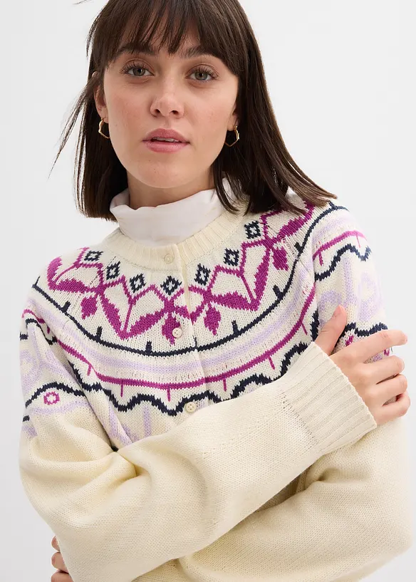 Oversize pletený kabátek s norským vzorem, bonprix
