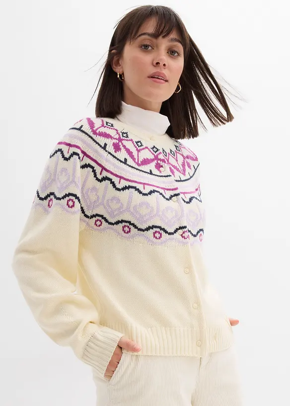 Oversize pletený kabátek s norským vzorem, bonprix