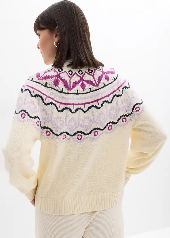 Oversize pletený kabátek s norským vzorem, bonprix