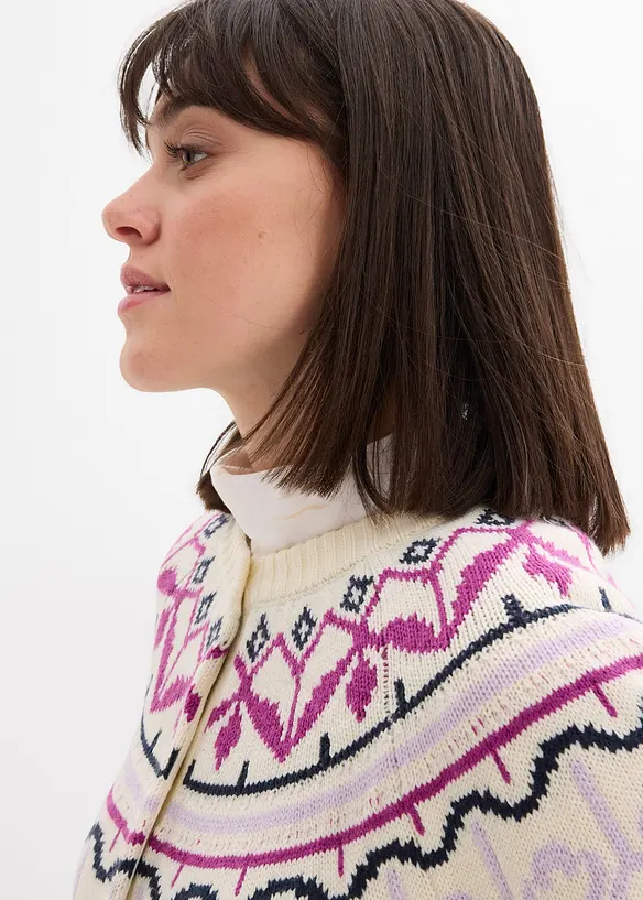 Oversize pletený kabátek s norským vzorem, bonprix