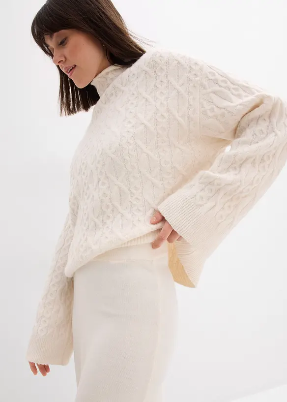 Pleten&aacute; midi sukně z měkk&eacute; visk&oacute;zov&eacute; směsi, bonprix