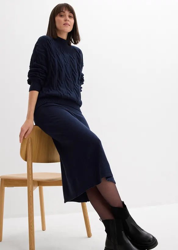 Pletená midi sukně z měkké viskózové směsi, bonprix