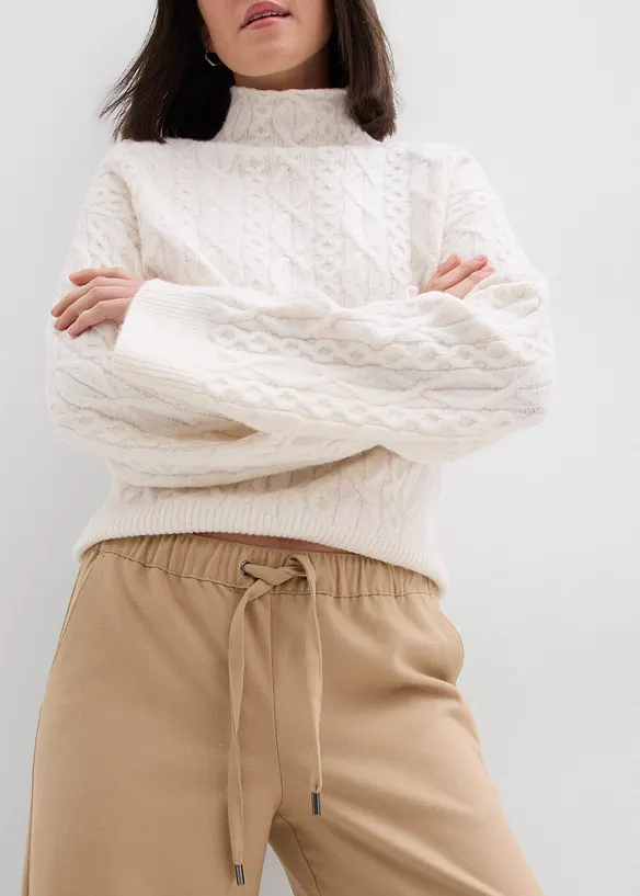 Kalhoty s vlněným vzhledem a s pohodlným pasem, bonprix