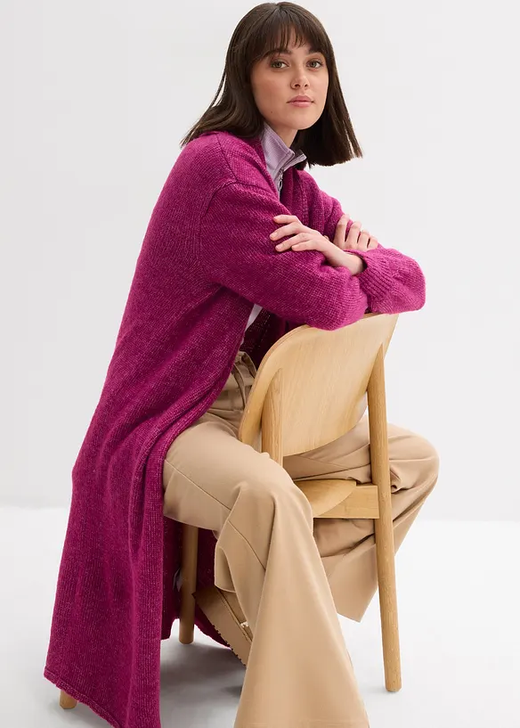 Dlouhý pletený kabát s delším vlasem, bonprix