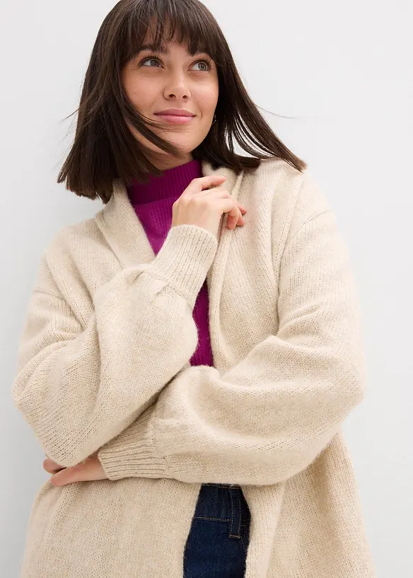 Dlouh&yacute; pleten&yacute; kab&aacute;t s del&scaron;&iacute;m vlasem, bonprix