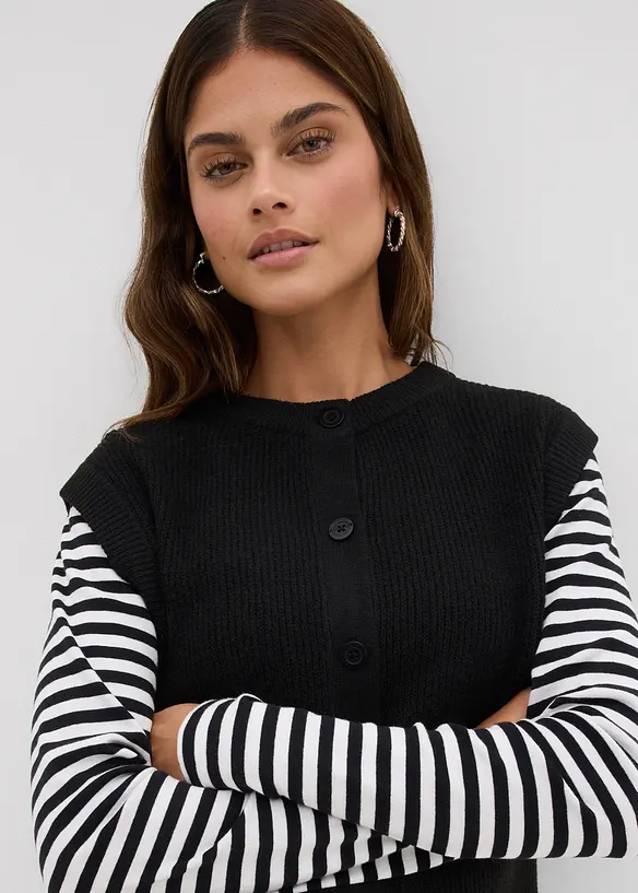 Svetr bez ruk&aacute;vů, ze silněj&scaron;&iacute; pleteniny, bonprix