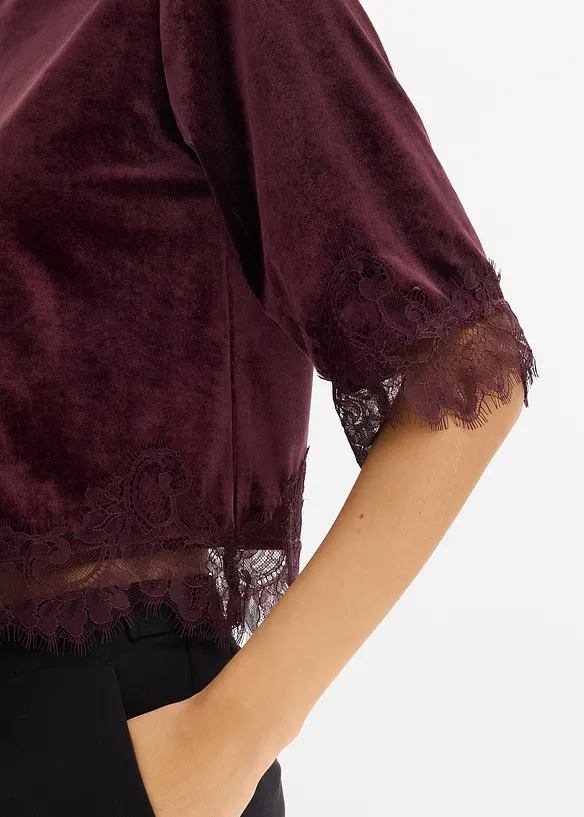 Sametové triko s krajkou, bonprix
