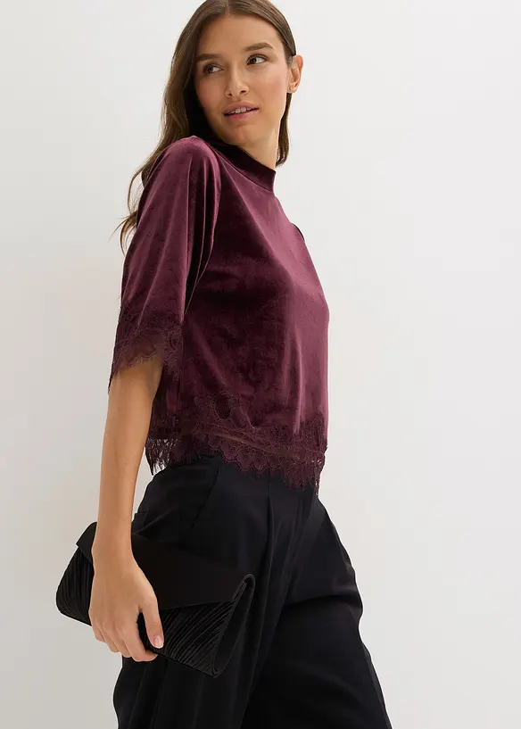 Sametové triko s krajkou, bonprix