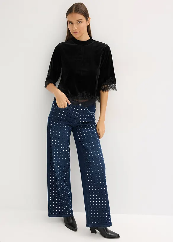 Sametové triko s krajkou, bonprix