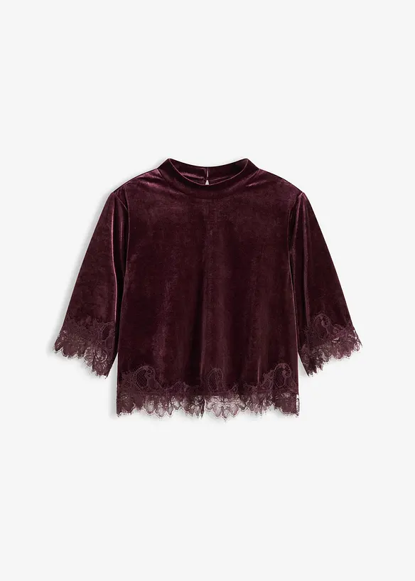 Sametové triko s krajkou, bonprix
