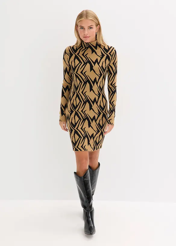 Přiléhavé pletené šaty se stojáčkem, bonprix