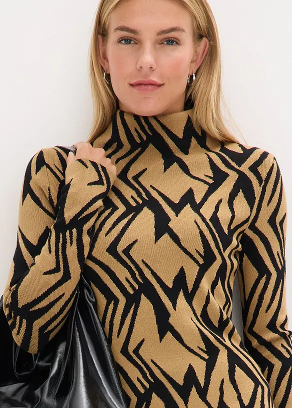 Přiléhavé pletené šaty se stojáčkem, bonprix