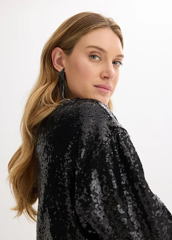 Triko s dlouhým rukávem a flitry, bonprix