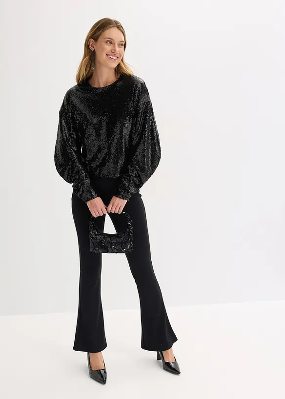 Triko s dlouhým rukávem a flitry, bonprix