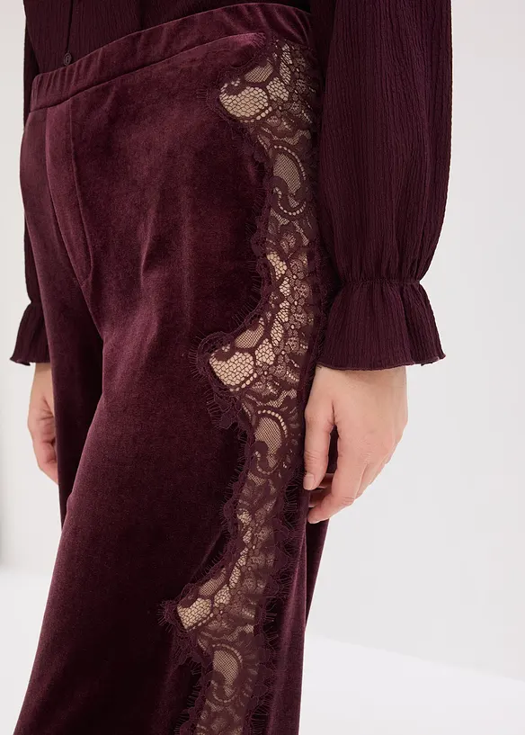 Marlene kalhoty z měkkého sametu s krajkovou vsadkou, bonprix