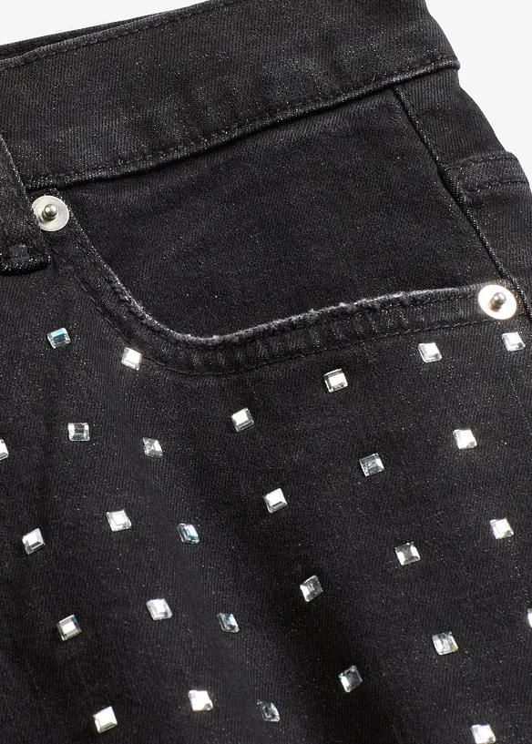 Džíny Straight, Loose, Mid Wast s aplikací ze štrasových kamínků, bonprix